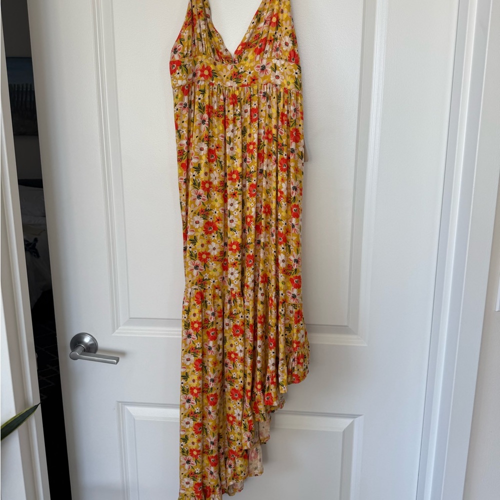 Asymmetrical V Neck Floral Dress